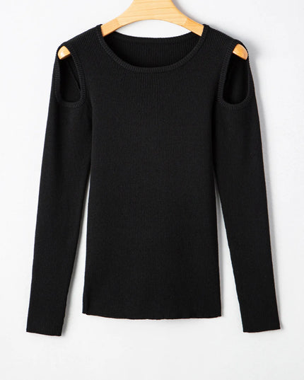 Ribbed Knit Cold Shoulder Sweater