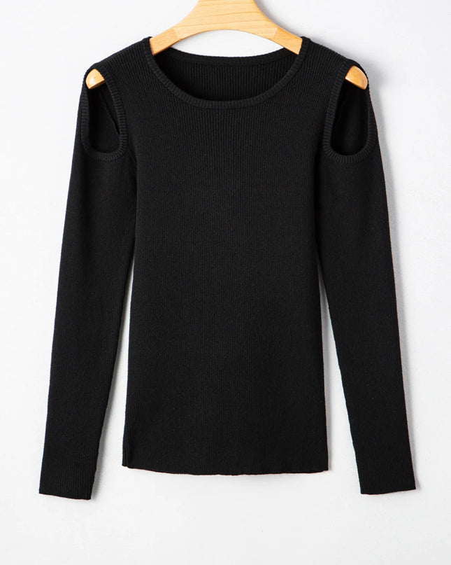 Ribbed Knit Cold Shoulder Sweater