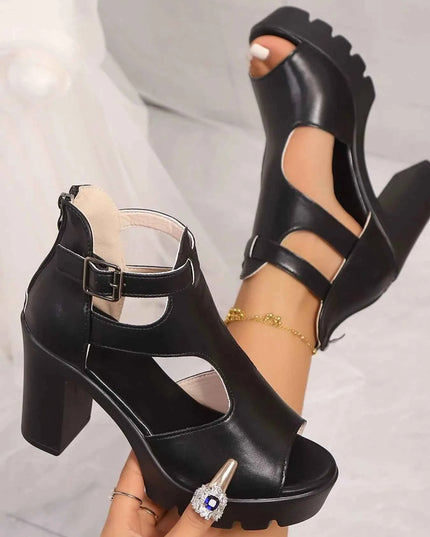 Cutout Block Heels Sandals