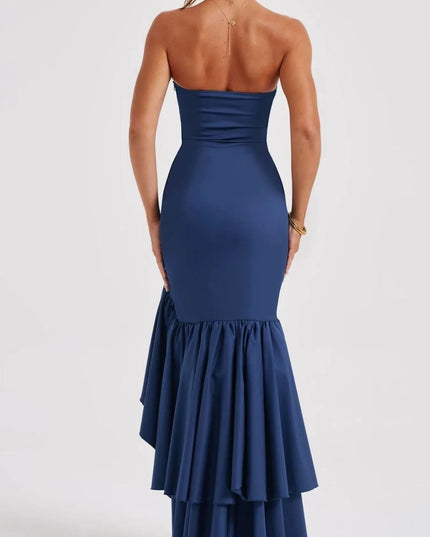 Strapless Ruffle High-Low Bodycon Dress