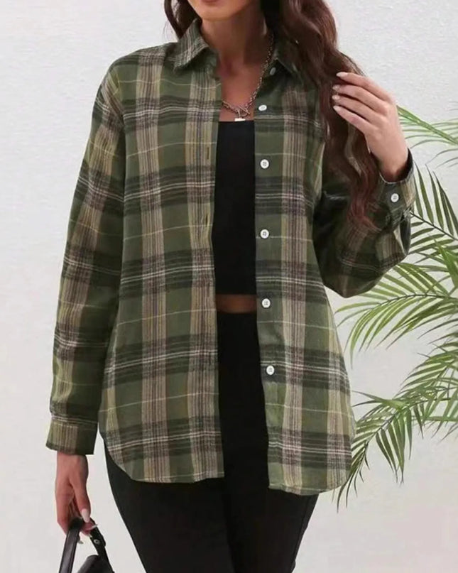 Plaid Button-Down Long Sleeve Shirt