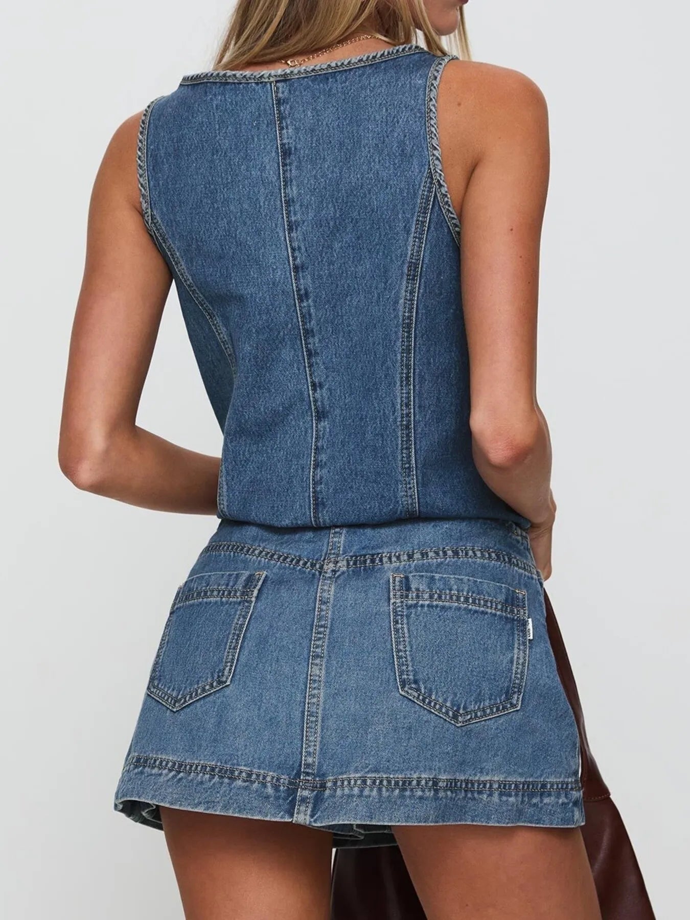 Tie Front Tank and Skirt Denim Set