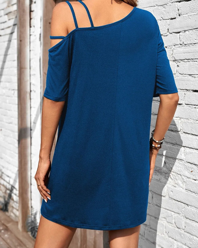 Asymmetrical Neck Half Sleeve Mini Dress