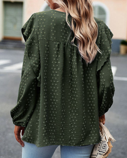 Devine Ruffle Trim Balloon Sleeve Blouse