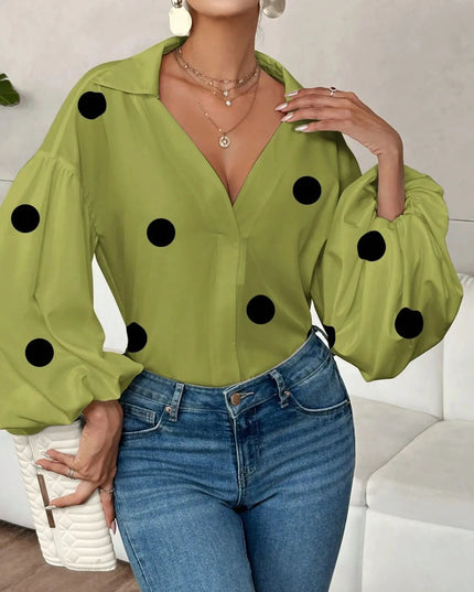 Polka Dot Balloon Sleeve Blouse