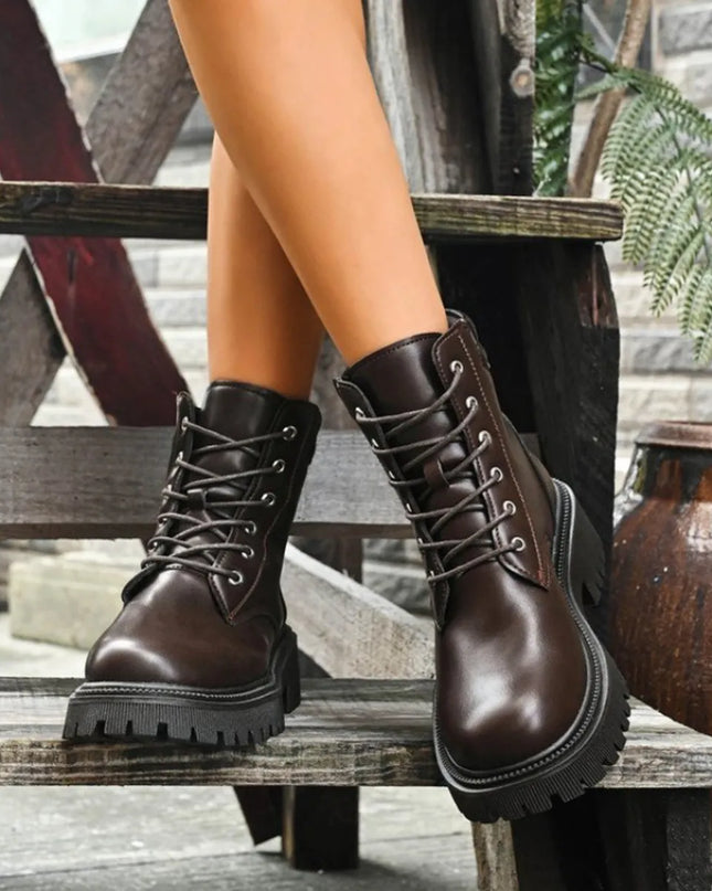 Lace Up Platform Boots Brown