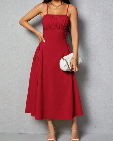 Ruched Midi Cami Dress with Side Tie Details