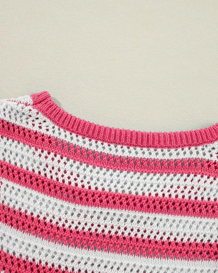 Stripe Hollowed Knit Sleeveless Sweater Dress