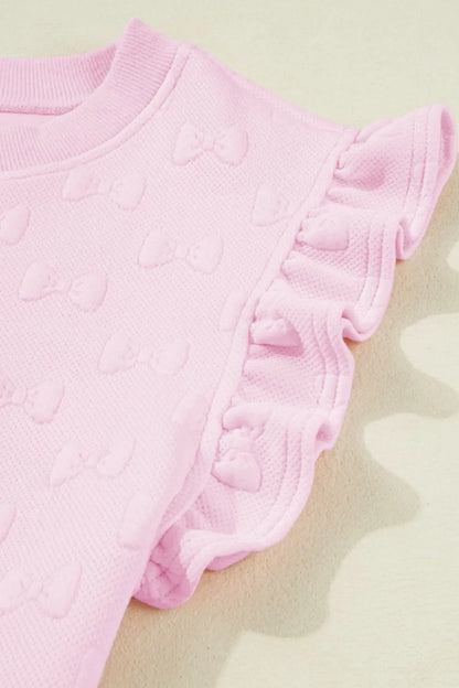 Bow Jacquard Ruffle Cap Sleeve Top and Shorts Set