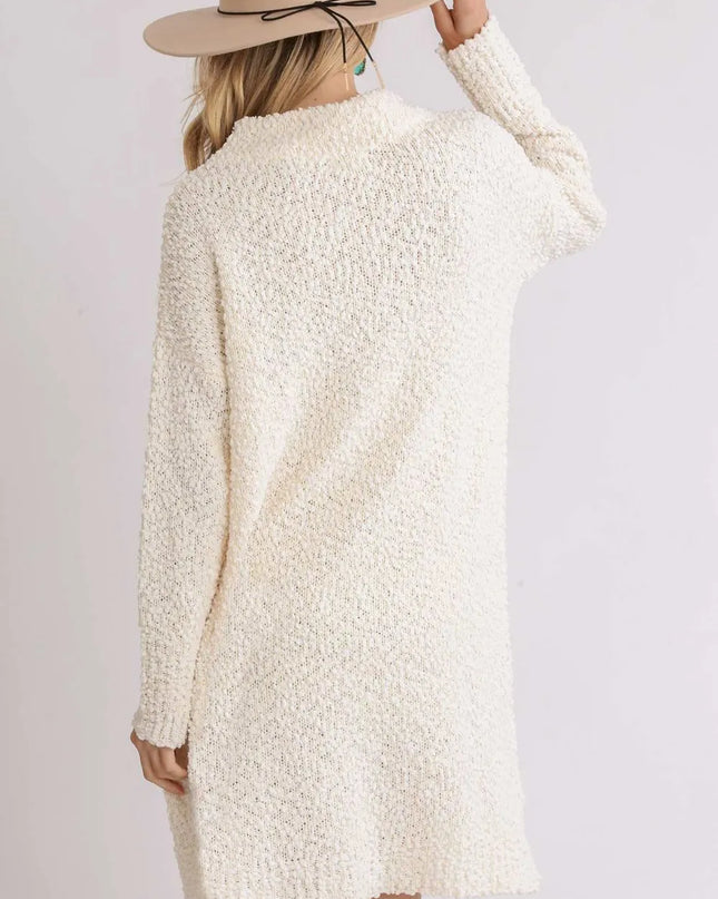 Umgee Full Size High Low Long Sleeve Boucle Sweater Dress Plus Size