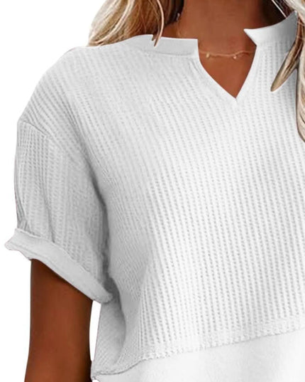 Texture Notched Short Neck T-Shirt