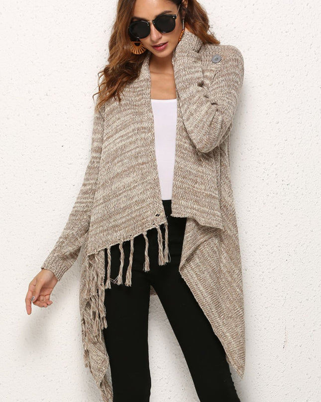 Angel Wings One-Button Tassel Tie Asymmetrical Hem Cardigan