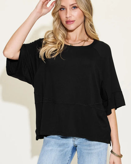 Basic Bae Full Size Bamboo Round Neck Exposed Seam T-Shirt Plus Size