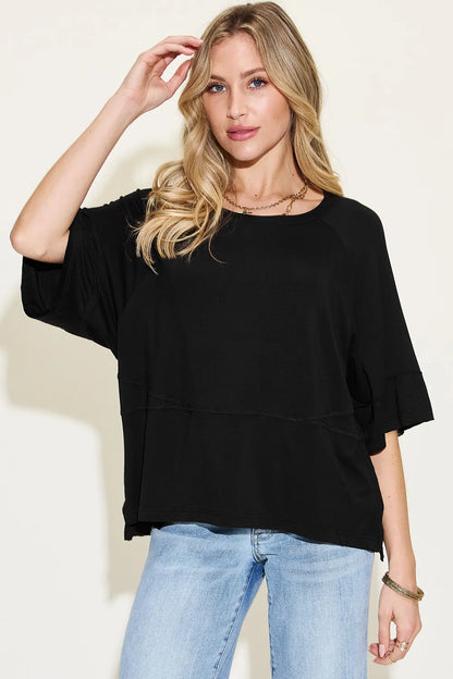 Basic Bae Full Size Bamboo Round Neck Exposed Seam T-Shirt Plus Size