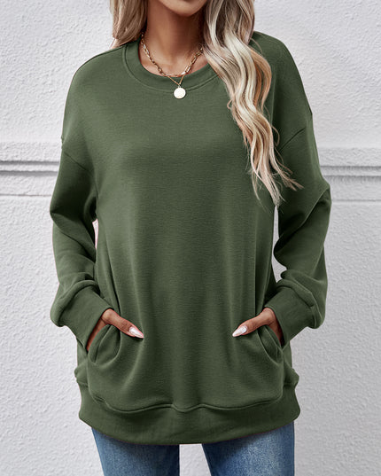 Dropped Shoulder Sweatshirt with Pockets Army Green