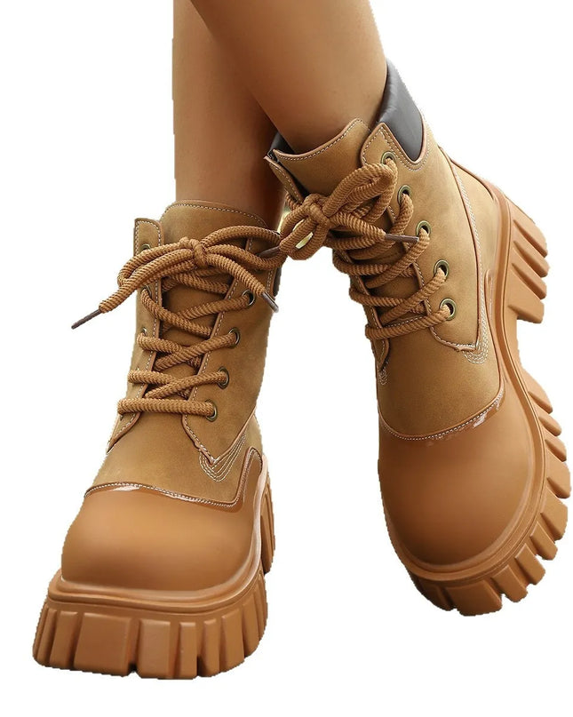 Lace Up Platform Boots Tan