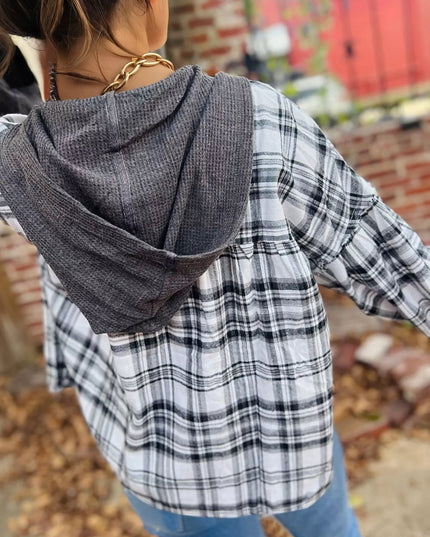 Plaid Long Sleeve Hooded Top