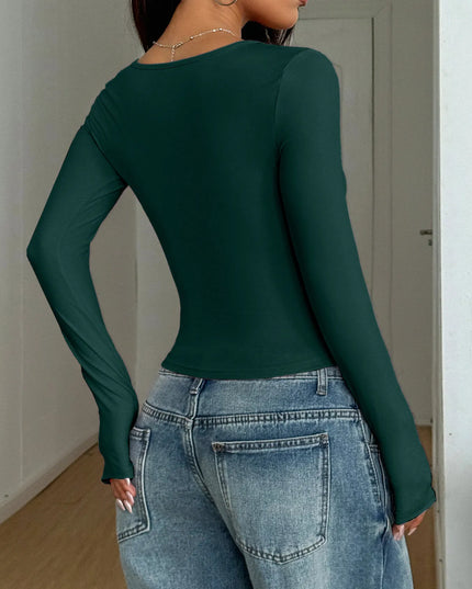 Square Neck Long Sleeve Fitted T-Shirt