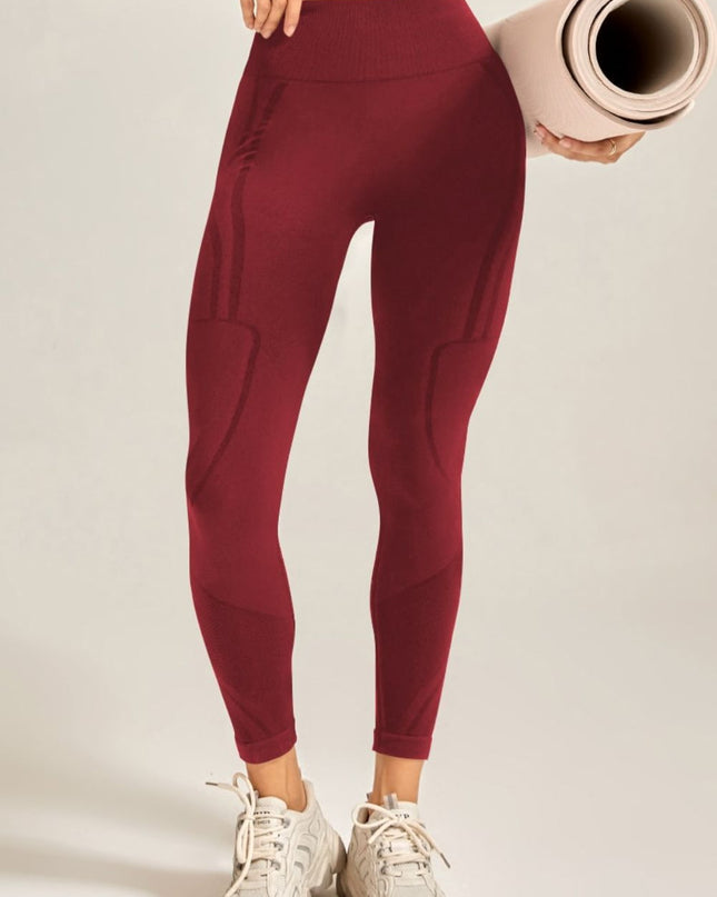 Wide Waistband Long Active Pants Wine
