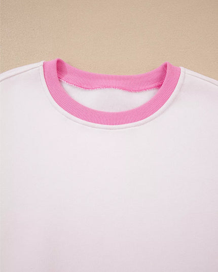 Color Block Sweatshirt and Elastic Waist Shorts Set