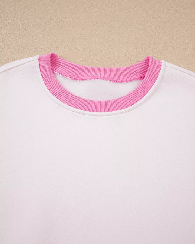 Color Block Sweatshirt and Elastic Waist Shorts Set