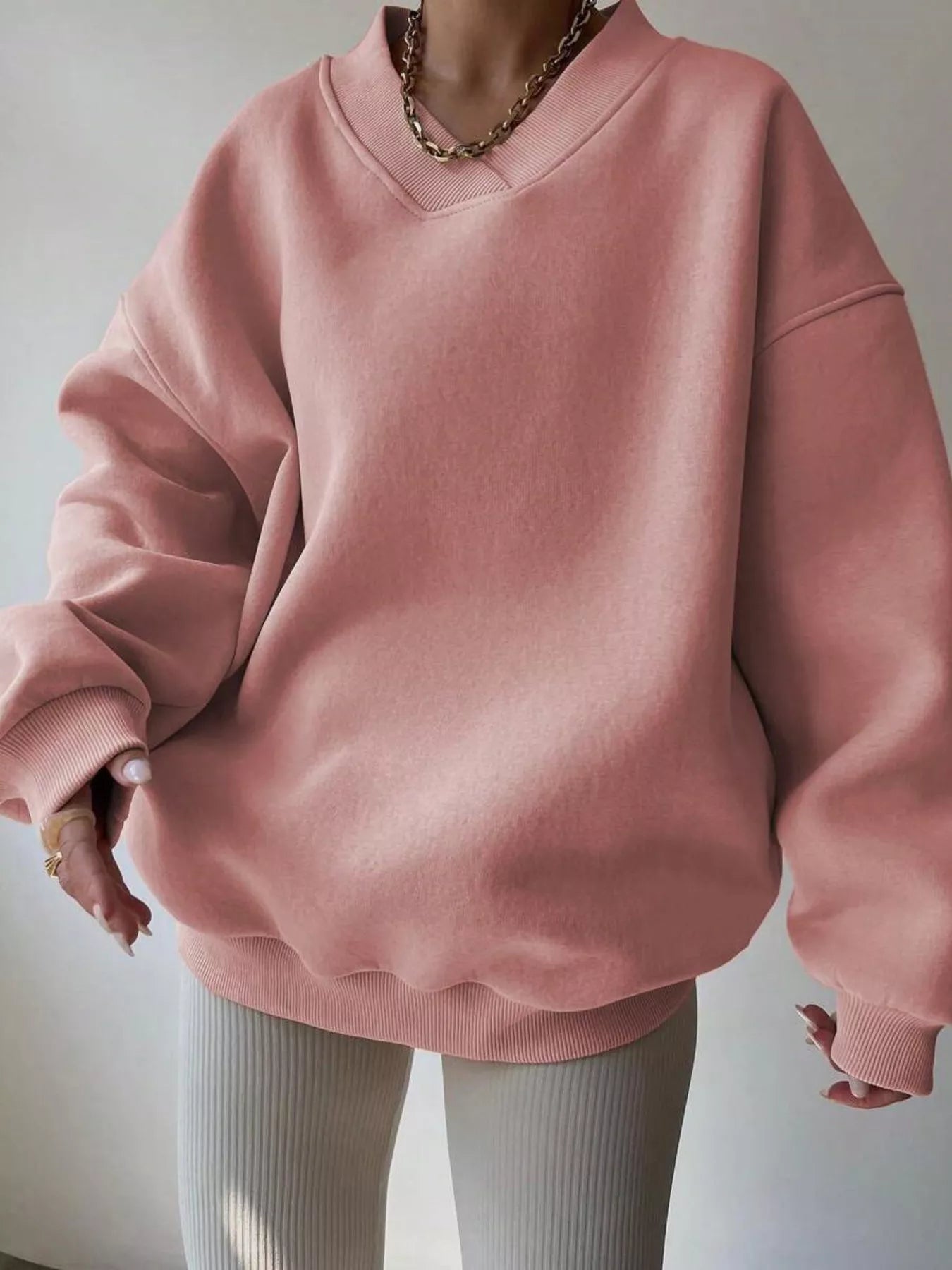 Dropped Shoulder Long Sleeve Oversized Sweatshirt Pink