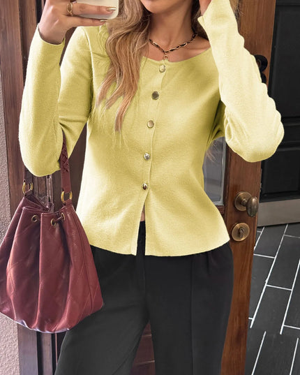 Button-Up Long Sleeve Knit Cardigan