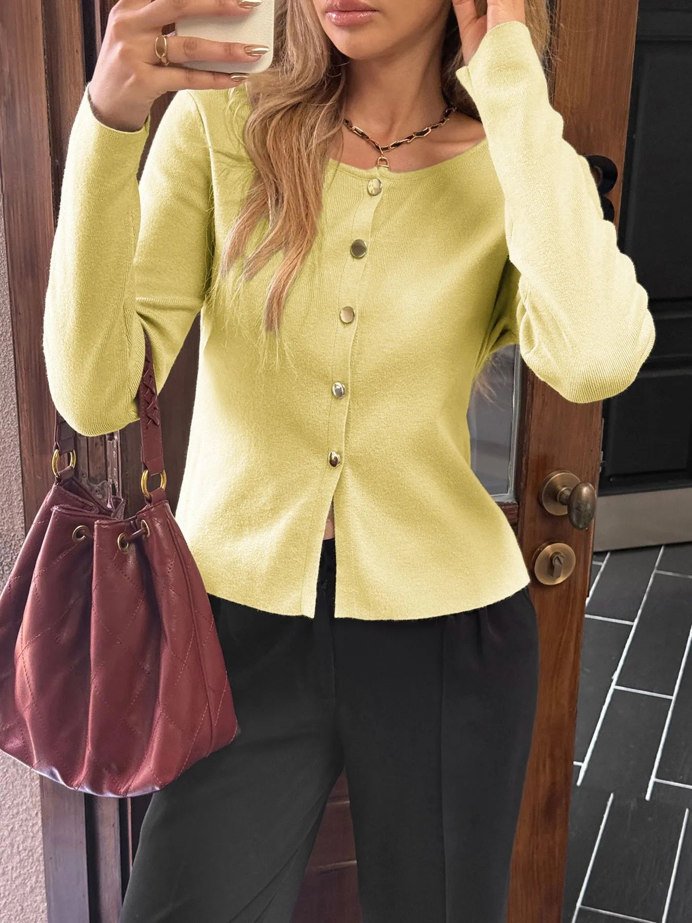 Button-Up Long Sleeve Knit Cardigan