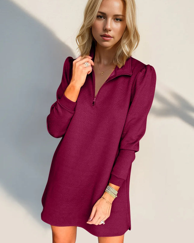 Double Take Textured Quarter Zip Long Sleeve Dress