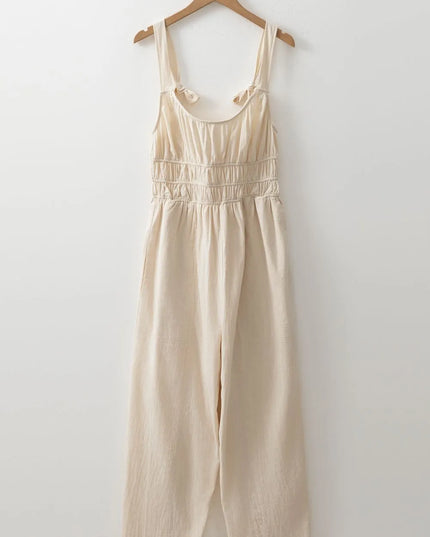 Ruched Sleeveless Wide Leg Jumpsuit