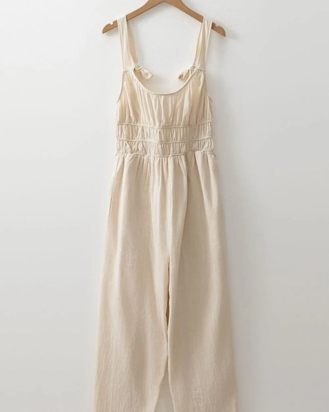 Ruched Sleeveless Wide Leg Jumpsuit