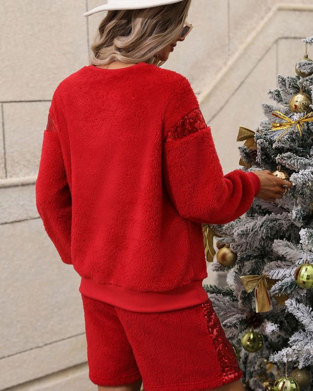 Sequin Teddy Sweatshirt and Shorts Set