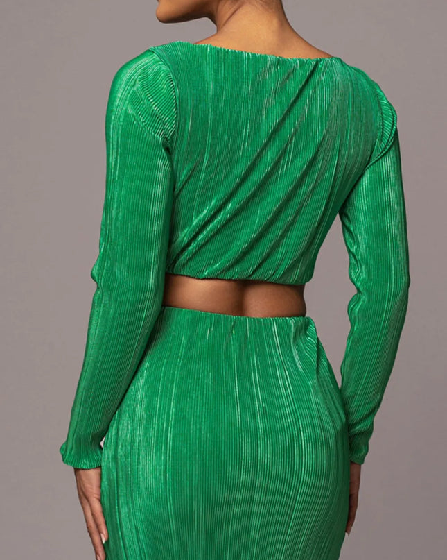 Ruched Cowl Neck Top and Maxi Skirt Set 