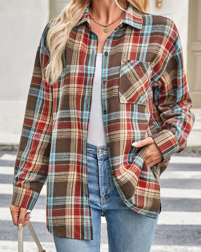 Plaid Button Up Long Sleeve Shirt Caramel
