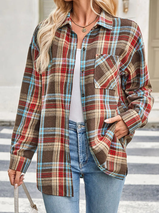 Plaid Button Up Long Sleeve Shirt Caramel