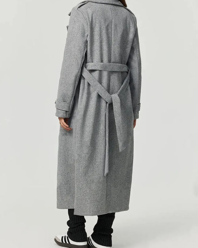 Collared Neck Long Sleeve Longline Coat
