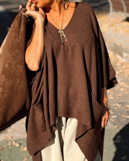 Ribbed Hem V-Neck Sweater