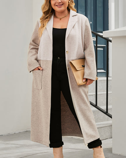 Plus Size Collared Neck Buttoned Longline Coat Dust Storm
