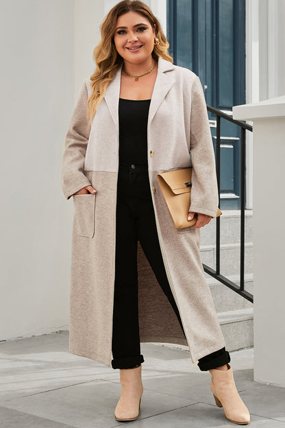 Plus Size Collared Neck Buttoned Longline Coat Dust Storm