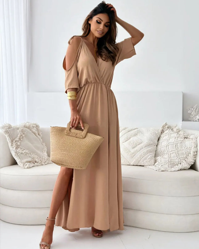 Tied Shoulder Slit Maxi Dress