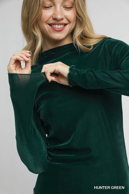 Umgee Velvet Long Sleeve Fitted Top