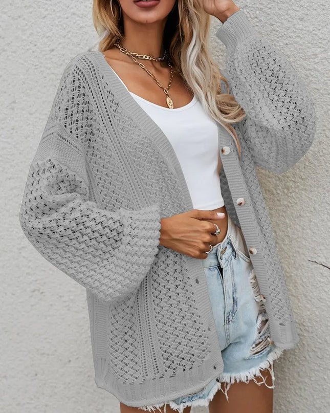 Openwork Button Front Cardigan