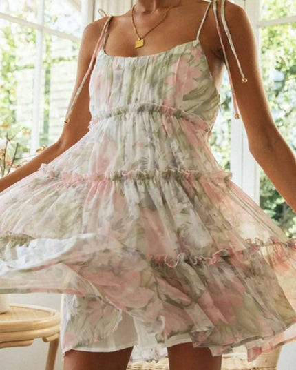 Frill Printed Square Neck Mini Cami Dress