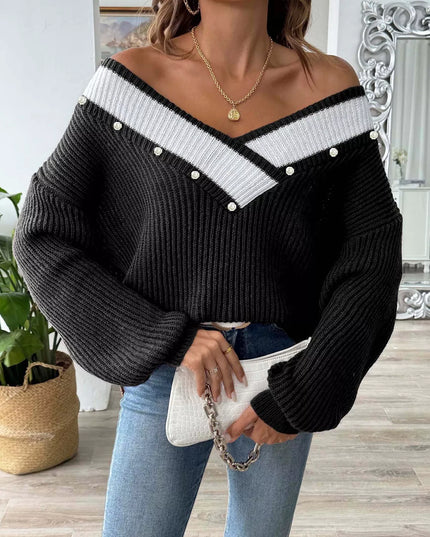 V-Neck Button-Decorated Sweater