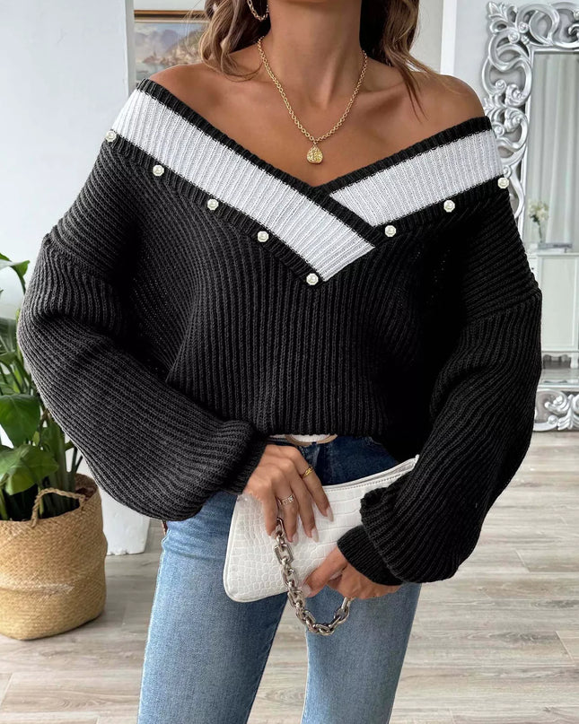 V-Neck Button-Decorated Sweater