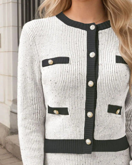 Contrast Trim Ribbed Top and Skirt Sweater Set
