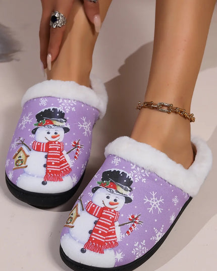 Snowman Round Toe Faux Fur Slippers