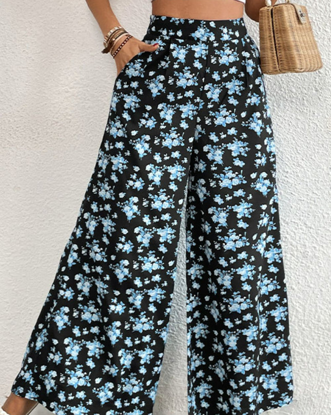 Perfee Floral Pocket Culottes 