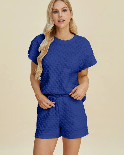 Double Take Full Size Texture T-Shirt and Shorts Set