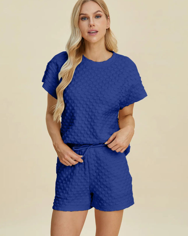 Double Take Full Size Texture T-Shirt and Shorts Set